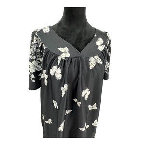 Anthony Richards Black Butterfly Print House Dress Muumuu Vintage Butterflies